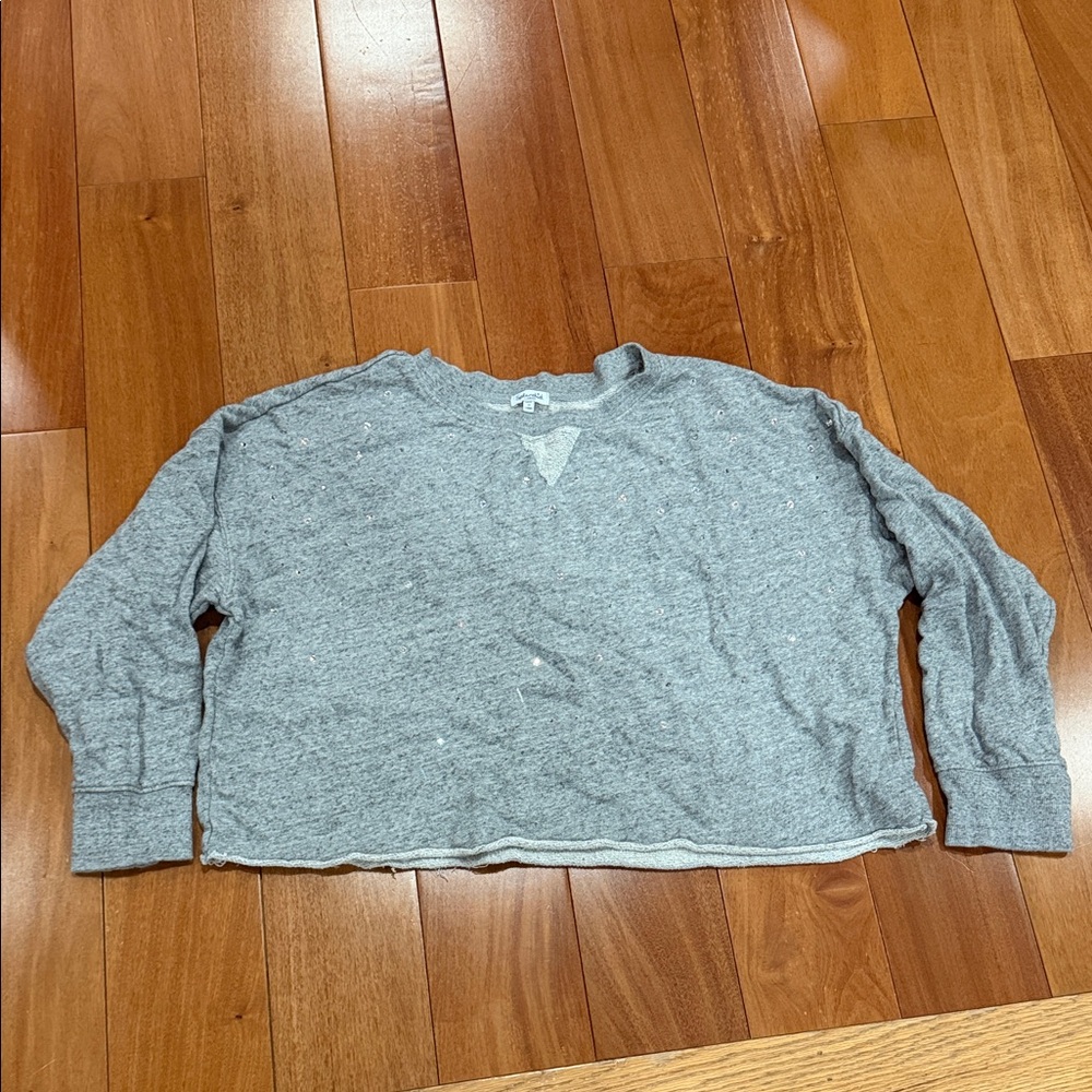 Splendid Women's Stud Embellished Cropped‎ Sweatshirt Raw Cut Edge Gray Size L